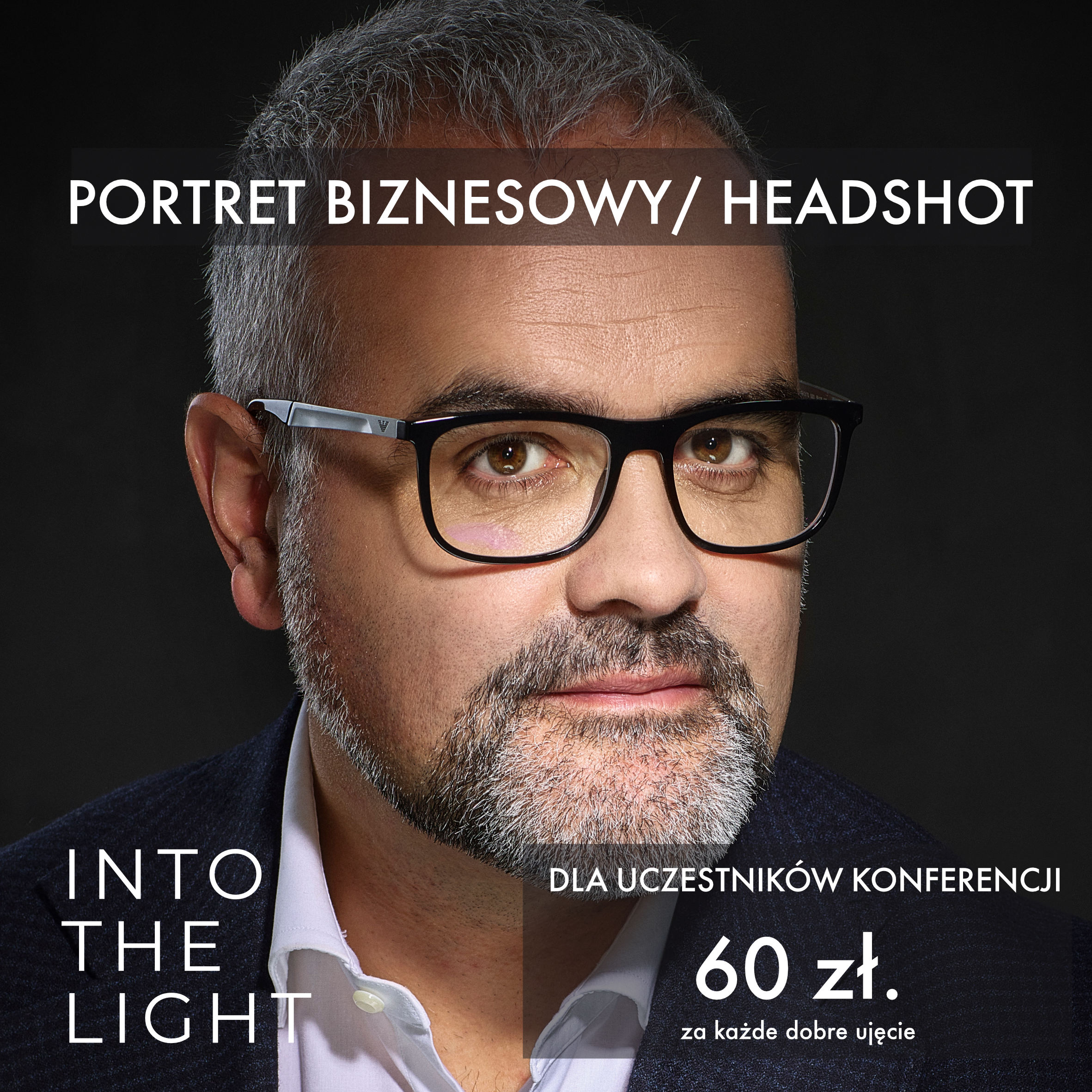 Portret biznesowy mężczyzny w okularach, sesja Into the Light